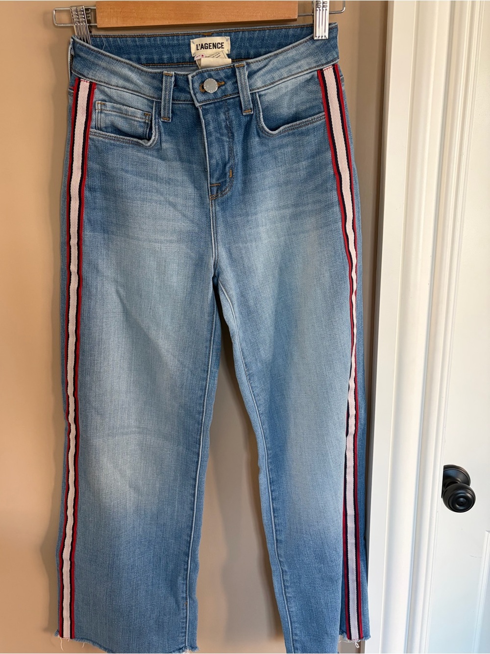 L'AGENCE Danica High Rise Jeans with Red Accents